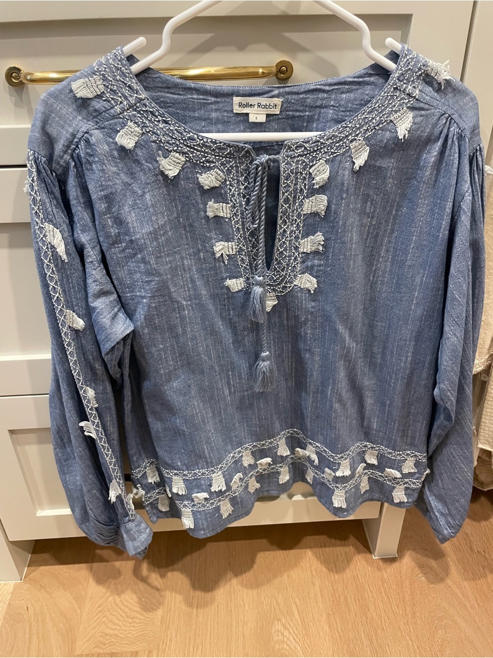 Roller Rabbit Blue Tassel Embroidered Peasant Tunic